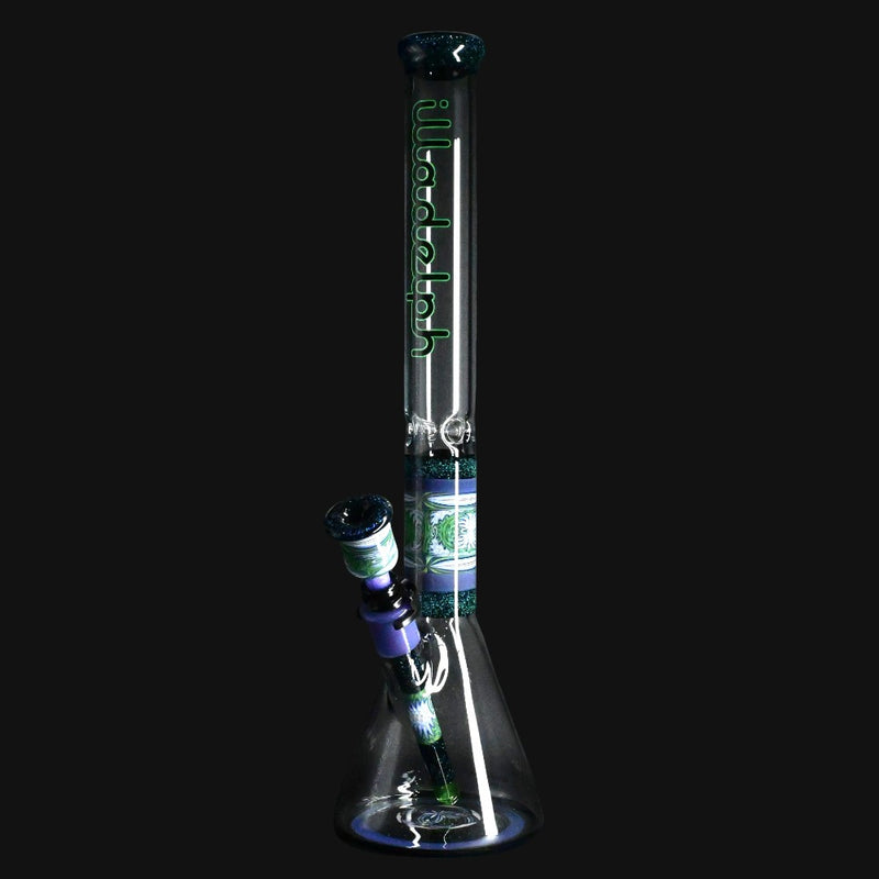 710 Pipes Smoke Shop Illadelph custom 19.5-inch glass beaker bong with green and purple wigwag accents