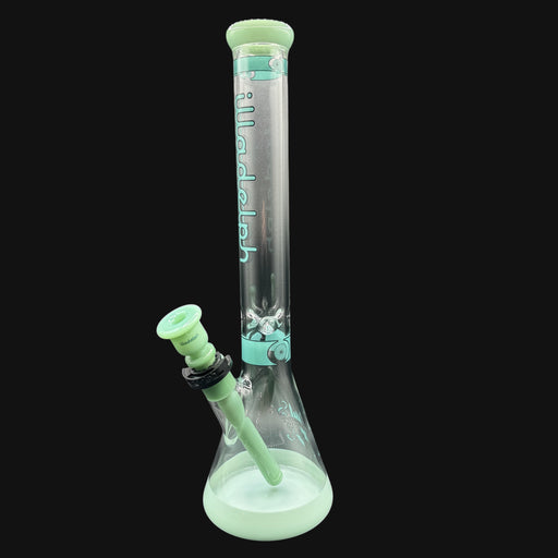 710 Pipes Smoke Shop Illadelph Heavy Hit Hybrid glass bong in aqua with a beaker base and straight neck.