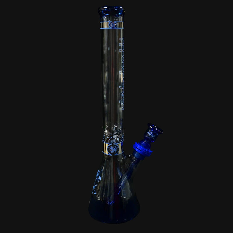 710 Pipes Smoke Shop Illadelph Heavy Hit Hybrid glass bong in sea blue with white accents and beaker base.