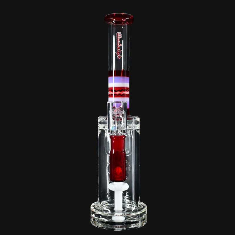 710 Pipes Smoke Shop Illadelph Custom Klein dab rig in red, white, and purple wigwag design. Clear chamber with red incycler percolator.