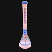 710 Pipes Smoke Shop Illadelph Premium Beaker in cotton candy pink and blue with Illadelph logo.