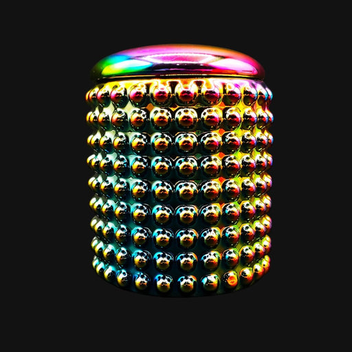 710 Pipes Smoke Shop Spectrum Dotted Ceramic Stash Jar with a vibrant iridescent rainbow finish and textured dots.
