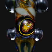 710 Pipes Smoke Shop Matty White glass one hitter pipe featuring a detailed Iron Man character marble design