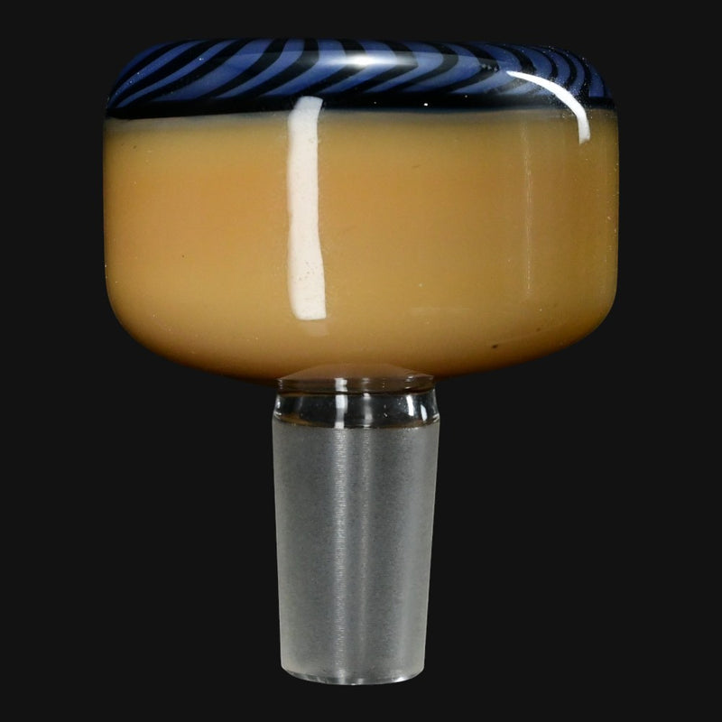 710 Pipes Smoke Shop J Worth glass slide bowl featuring a tan body with a purple and black striped rim