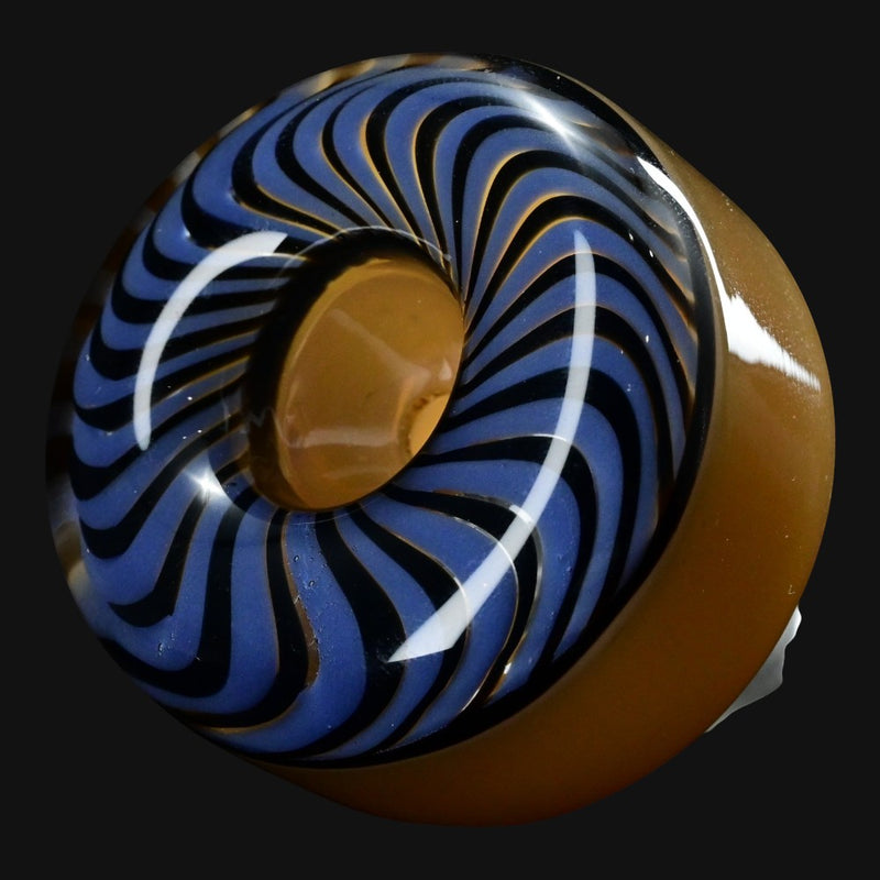 710 Pipes Smoke Shop J Worth glass skate slide featuring a purple and black spiral donut design on a tan base.