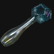 710 Pipes Smoke Shop Jellyfish glass spoon pipe with a teal dodecagon bowl and clear tapered handle