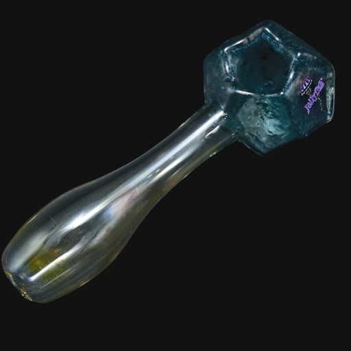 710 Pipes Smoke Shop Jellyfish glass spoon pipe with a teal dodecagon bowl and clear tapered handle