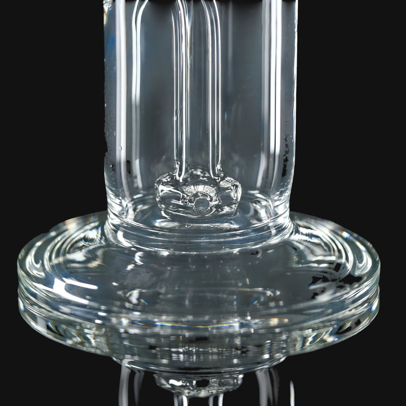 710 Pipes Smoke Shop Kadabra 10mm clear glass dab rig with a detailed percolator base against a black background.
