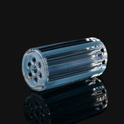 710 Pipes Smoke Shop Kadabra blue glass filter tip with a multi-hole airflow design on a black reflective surface.