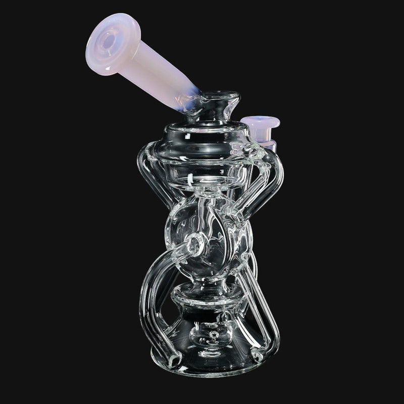 Kadabra Bubble Bhomber glass recycler rig with 10mm joint and lavender accents, sold at 710 Pipes Smoke Shop.