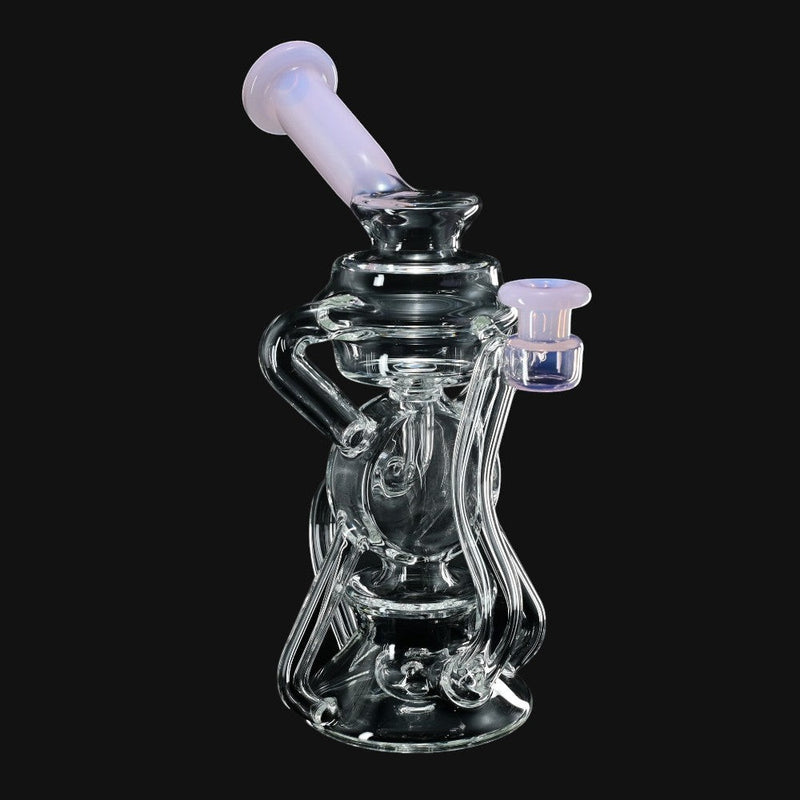 Kadabra Bubble Bhomber 8-inch glass recycler rig with lavender accents from 710 Pipes Smoke Shop
