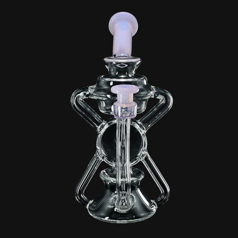 Kadabra Bubble Bhomber glass recycler rig from 710 Pipes Smoke Shop with lavender accents and 10mm joint.