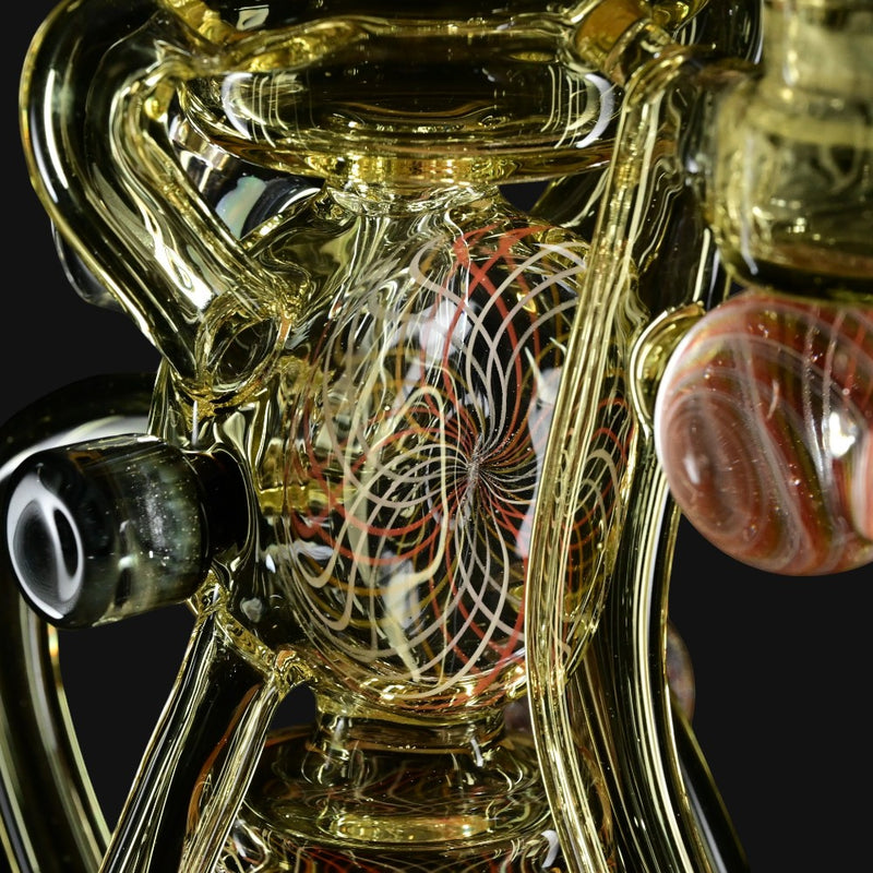 710 Pipes Smoke Shop Kadabra Fully Worked Bubble Bhomber set with millefiori, opal marble, and faceted accents. Yellow glass.