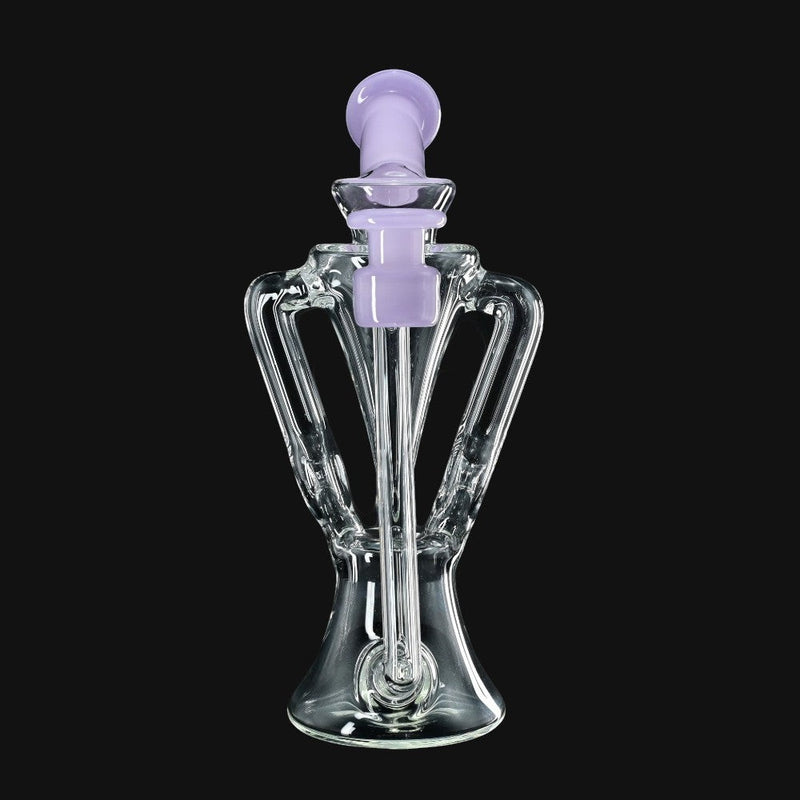 710 Pipes Smoke Shop Kadabra 6-inch glass doughnut recycler rig in clear and two-tone purple with a 10mm joint.