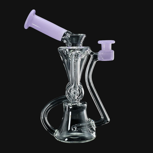 710 Pipes Smoke Shop 6-inch Kadabra doughnut recycler rig in clear glass with two-tone purple accents and 10mm joint.