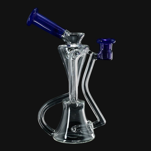 710 Pipes Smoke Shop Kadabra Floater Recycler glass dab rig with clear body and blue accents.