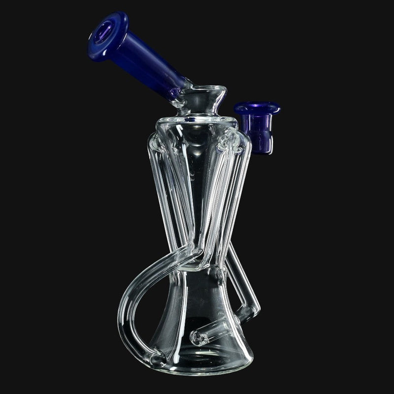710 Pipes Smoke Shop Kadabra Floater Recycler glass dab rig with blue accents and intricate recycler.