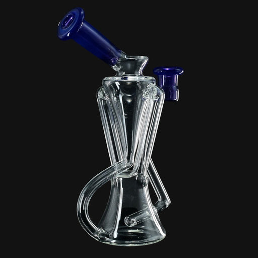 710 Pipes Smoke Shop Kadabra Floater Recycler glass dab rig with blue accents and intricate recycler.