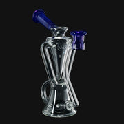 710 Pipes Smoke Shop Kadabra Floater Recycler glass water pipe with blue accents and intricate recycler.