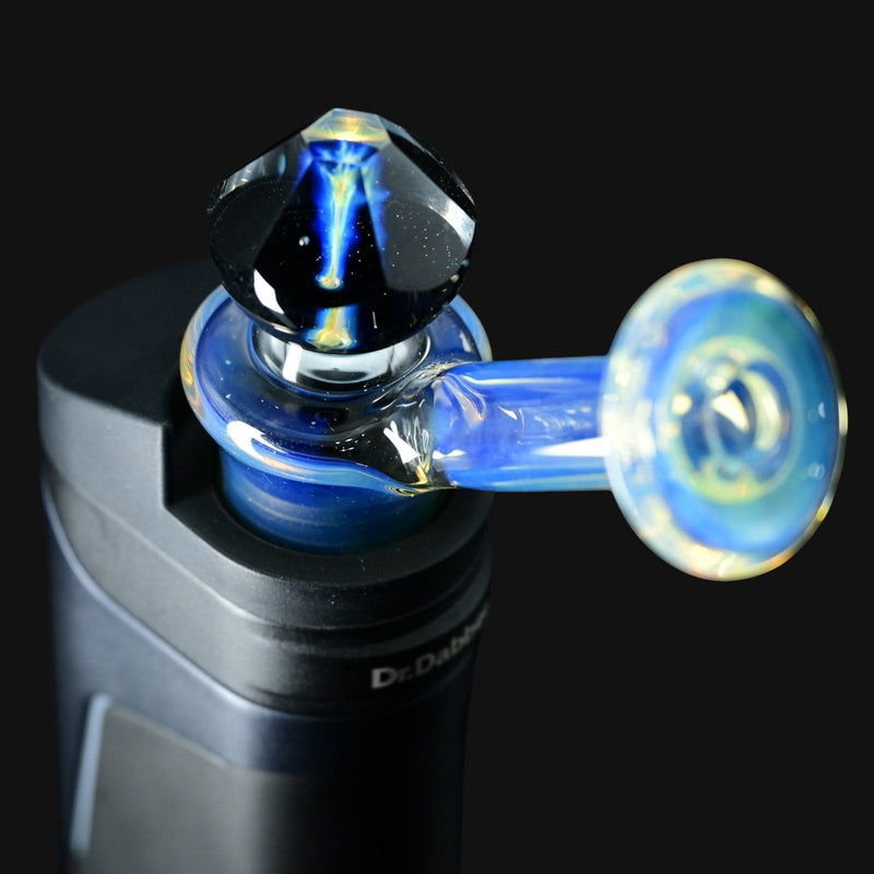 710 Pipes Smoke Shop Kadabra Gem Faceted Ghost 2 glass carb cap with blue iridescent finish on Dr. Dabber Ghost 2