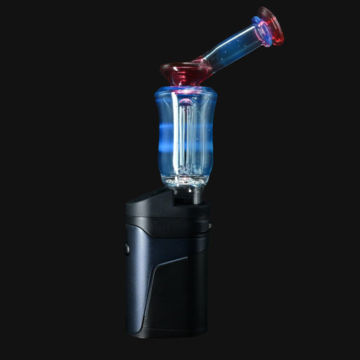 710 Pipes Smoke Shop Kadabra Ghost2 off-axis glass bubbler attachment with blue and red accents on a Dr. Dabber Ghost 2