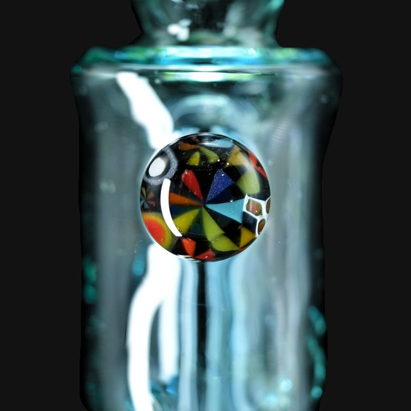 710 Pipes Smoke Shop Kadabra Ghost2 bubbler featuring a colorful UV reactive glass milli marble accent.