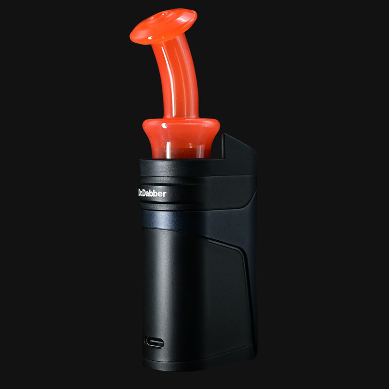 710 Pipes Smoke Shop Kadabra Ghost2 Dry Top in Hot Sauce orange glass attached to a Dr. Dabber Ghost 2
