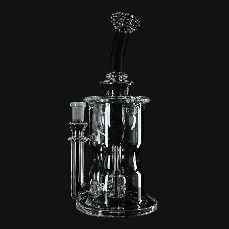 Kadabra Hourglass Torus Incycler clear glass dab rig from 710 Pipes Smoke Shop with intricate recycler design.