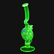 Kadabra Ion Swiss Rig in neon green glass from 710 Pipes Smoke Shop featuring a unique percolator and opal accent.