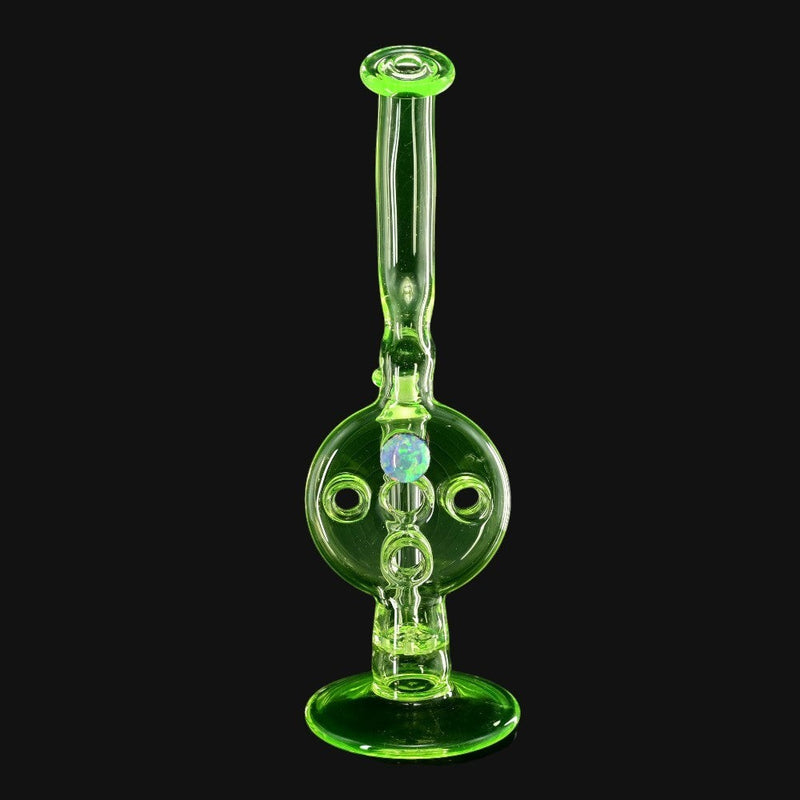 Kadabra Ion Swiss Rig in neon green glass with opal inlay, available at 710 Pipes Smoke Shop.