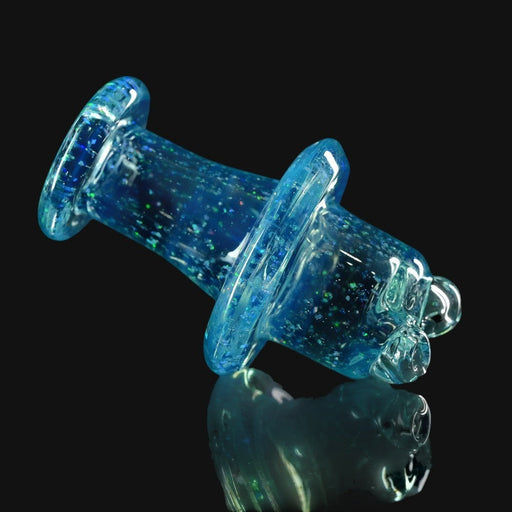 710 Pipes Smoke Shop Kadabra Meta spinner cap in blue glass with glitter finish, designed for 25mm bangers.