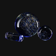 710 Pipes Smoke Shop Kadabra Slurper Set #5 featuring a blue glass marble, sphere, and pillar with iridescent flakes.