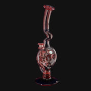 710 Pipes Smoke Shop Kadabra Swiss rig in Neo Phoenix Purple Rain glass with a unique bent neck and circular percolator design.