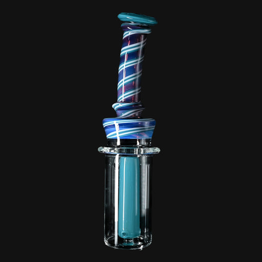 710 Pipes Smoke Shop Kadabra Switch2 Set featuring a blue and white spiral glass pipe with a clear glass base.
