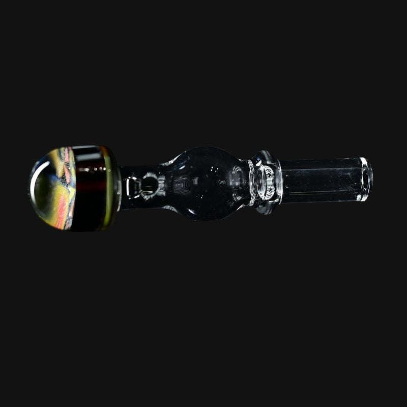 710 Pipes Smoke Shop Kadabra Dr. Dabber Switch2 Milli glass joystick carb cap with colorful patterned head and clear stem.