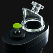710 Pipes Smoke Shop Kadabra Switch2 clear glass joystick cap with a bright green top for dab rig airflow control.
