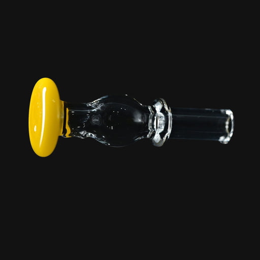 Kadabra Switch2 clear glass joystick carb cap with a bright yellow handle from 710 Pipes Smoke Shop.