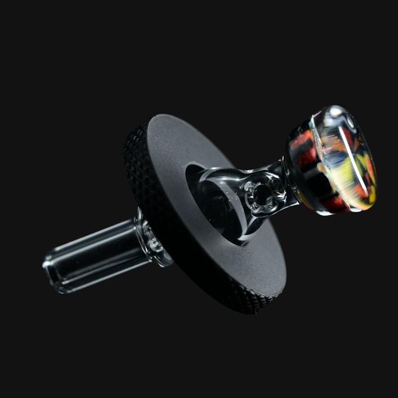 710 Pipes Smoke Shop Kadabra Switch2 Milli joystick carb cap with a black textured base and colorful glass topper.