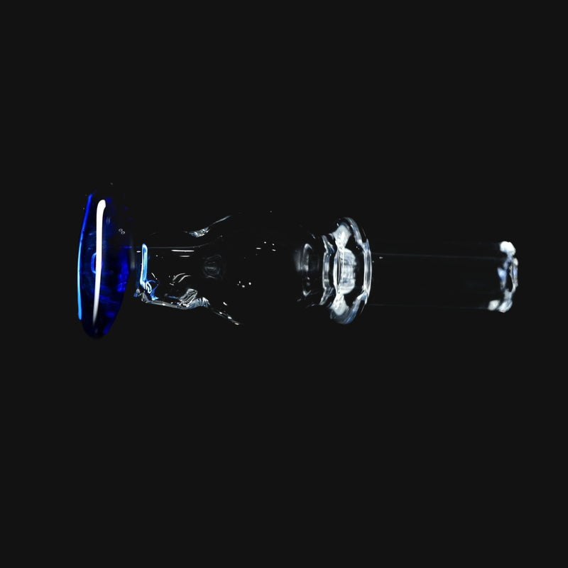 710 Pipes Smoke Shop Kadabra Switch2 clear glass joystick carb cap with a vibrant blue glass top accent.