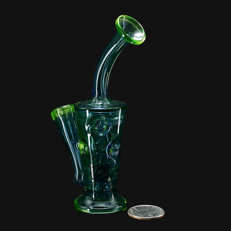 710 Pipes Smoke Shop LICIT Glass Savage Pico Rig, a small green glass rig with two turbine percs and a 10mm joint.