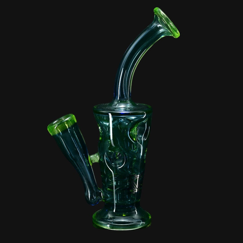 710 Pipes Smoke Shop LICIT Glass Savage Pico Rig, a small green glass water pipe with UV reactive properties and two turbine percs.