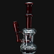 710 Pipes Smoke Shop Local Water Pipe 100, clear glass with dark red accents, bubbler design.