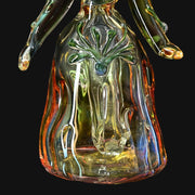710 Pipes Smoke Shop Lyric Princess Rig in green and amber glass with intricate detailing.