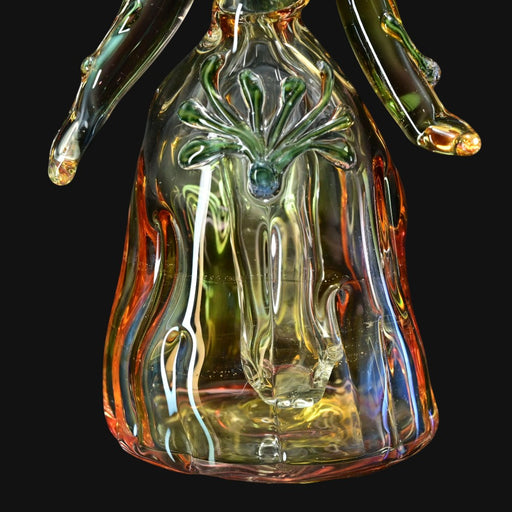 710 Pipes Smoke Shop Lyric Princess Rig in green and amber glass with intricate detailing.