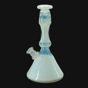 710 Pipes Smoke Shop Mad Machete Matt Full Color Jammer, a white glass water pipe with blue accents and a clear joint.