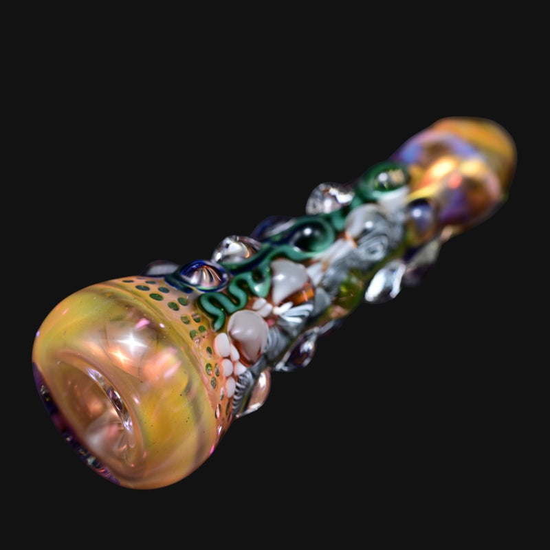 710 Pipes Smoke Shop Matty White glass one hitter pipe with bumpy textured accents and iridescent finish