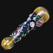 710 Pipes Smoke Shop Matty White glass one hitter pipe with bumpy texture and Feuding Fathers millie accents