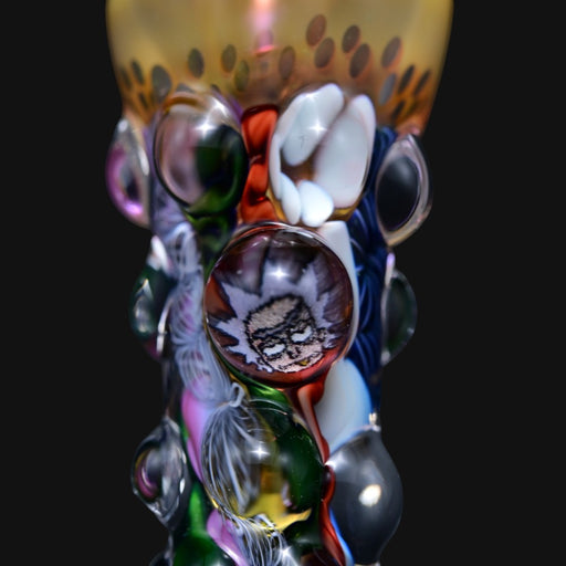 710 Pipes Smoke Shop Matty White glass one hitter pipe featuring bumpy texture and intricate Feuding Fathers millies