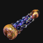 710 Pipes Smoke Shop Matty White glass one hitter pipe with iridescent finish and blue bumpy textured accents