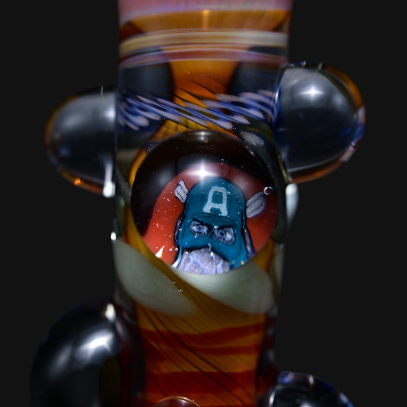 710 Pipes Smoke Shop Matty White glass one hitter pipe featuring a detailed Captain America marble inlay